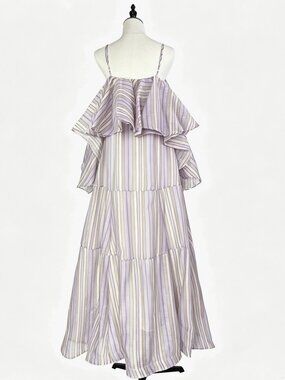 Lilac Striped Ruffle Maxi Dress